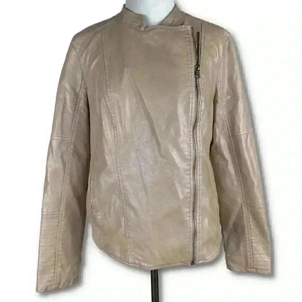 Ruff Hewn Womens jacket size PL pink rose gold faux leather vegan